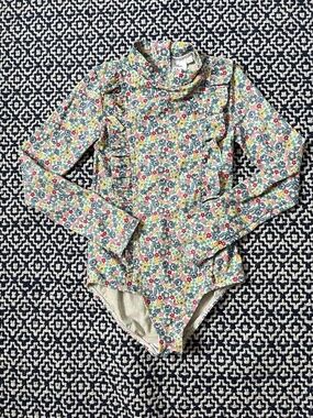 Mini Boden Girls Floral Long Sleeve Rashguard one piece Swimsuit